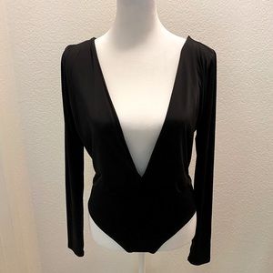 Naked Wardrobe Deep V Sexy Black Bodysuit